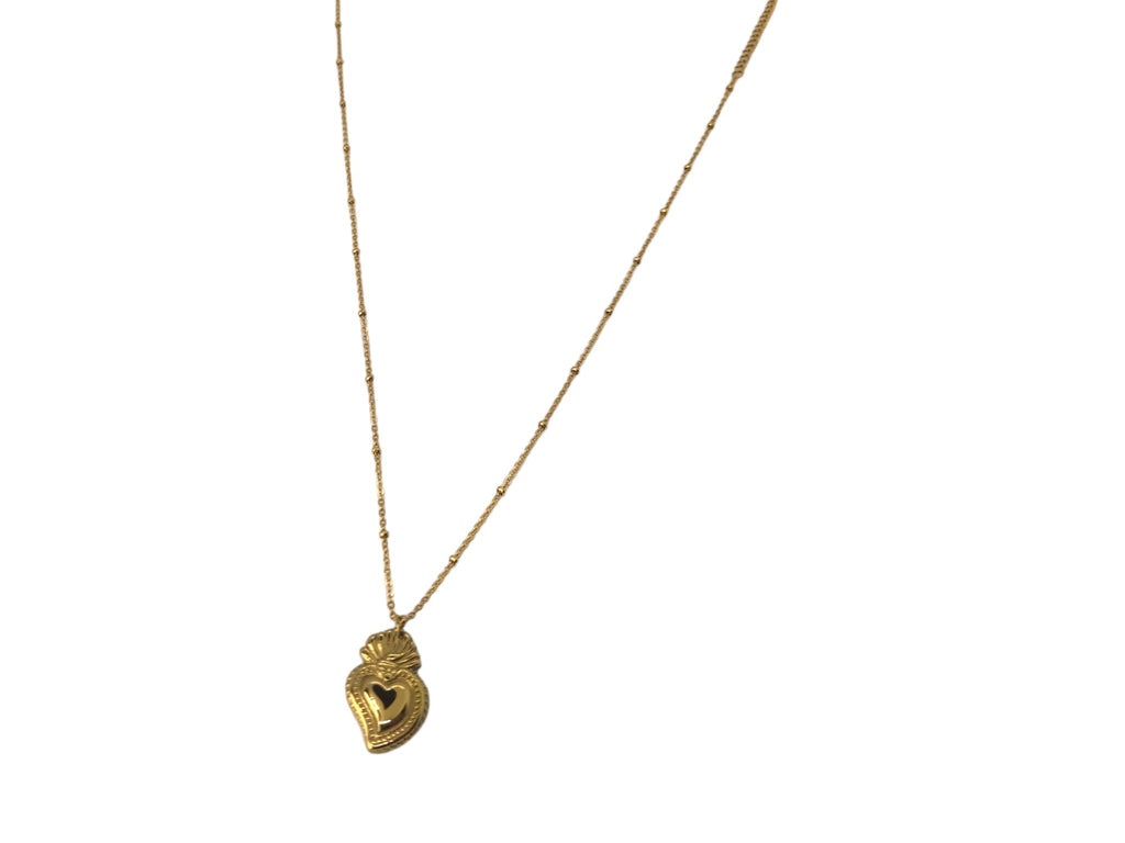 Habibi Jewels Collana Sacro Cuore da Donna in Acciaio Color Oro Giallo Gold Dorata con Ciondolo Ex Voto Catenina Pallinata Compleanno Festa della Mamma Natale