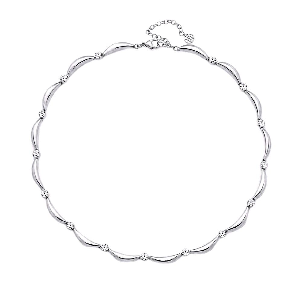 Habibi Jewels Collana Girocollo in Acciaio Silver da Donna Design Onde con Zirconi Bianchi Elegante e Versatile Regolabile Idea Regalo