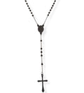 Habibi Jewels Collana Rosario in Acciaio da Uomo Donna Nera Grani Perline 4 mm Medaglietta Madonnina e Ciondolo Croce Idea Regalo Compleanno Laurea Onomastico Comunione