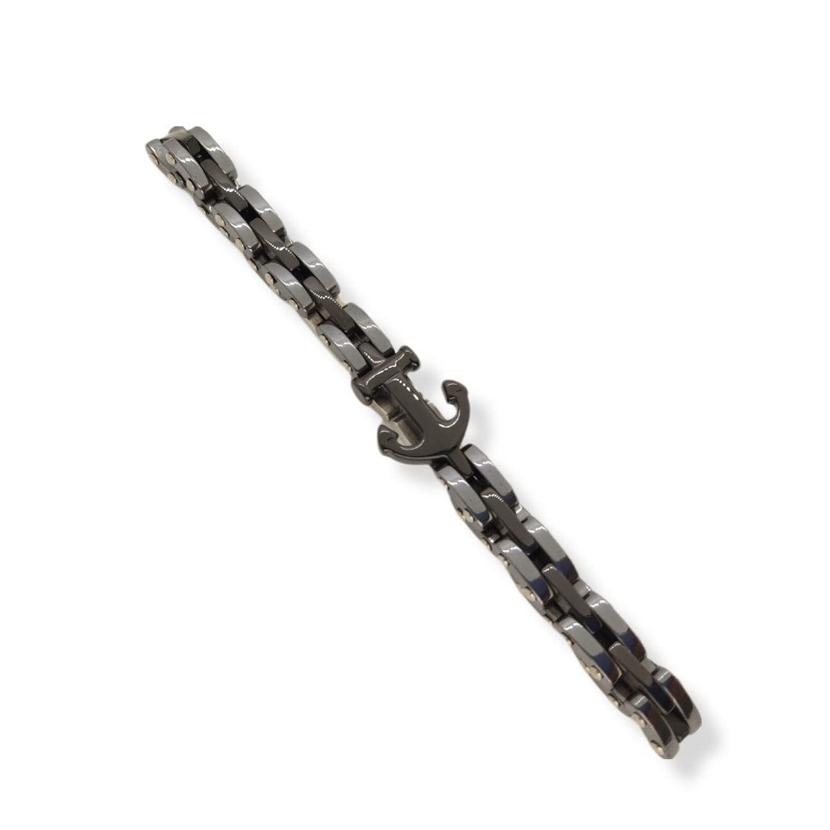 Bracciale con Ancora in Acciaio e Ceramica Silver e Nero