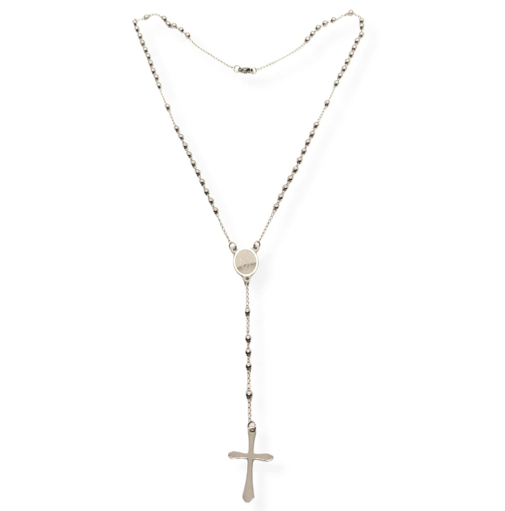 Habibi Jewels Collana Rosario in Acciaio da Uomo Donna Silver Grani Perline 4 mm Medaglietta Madonnina e Ciondolo Croce Idea Regalo Compleanno Laurea Onomastico Comunione