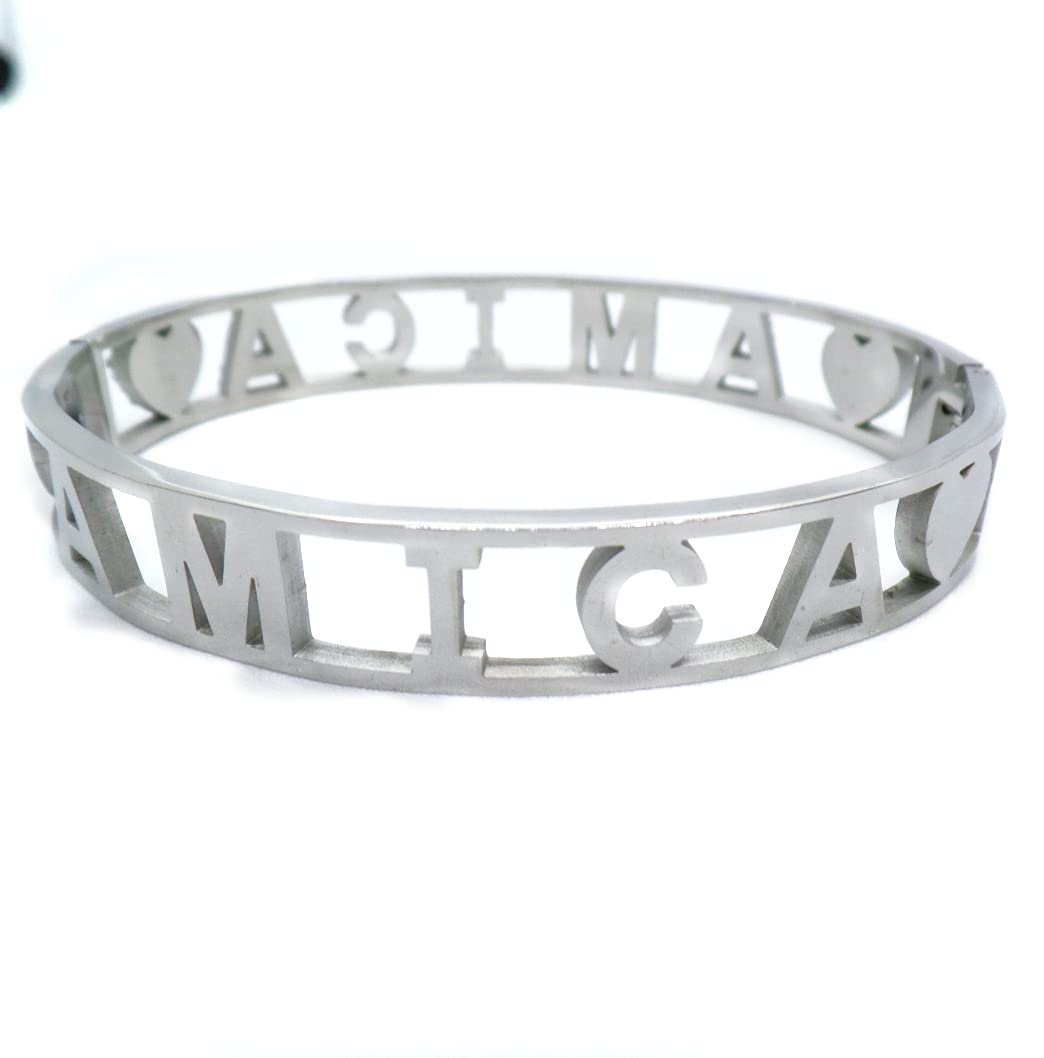 Habibi Jewels Bracciale AMICA in Acciaio Modello Rigido da Donna con Scritta Zirconi Bianchi Braccialetto Chiusura a Manetta Bracelet for woman Idea Regalo Compleanno Onomastico Laurea Amicizia