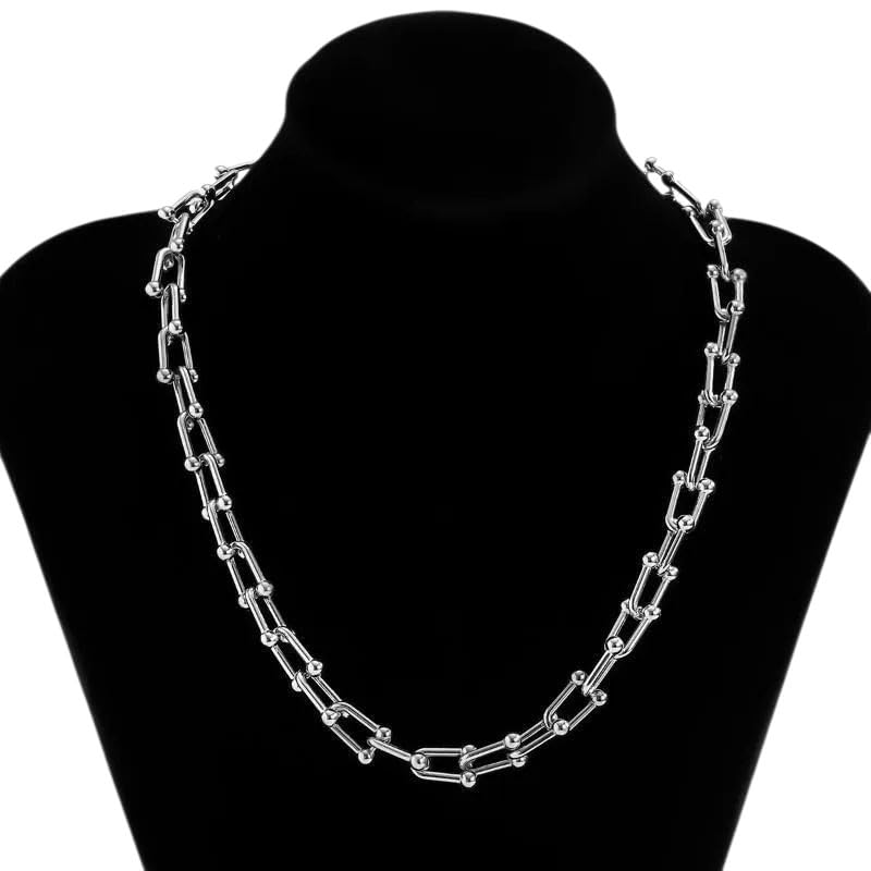 Habibi Jewels Collana da Donna in Acciaio Silver Girocollo Modello Catena Maglia ad U Idea Regalo Ragazza Compleanno Festa della Mamma Natale