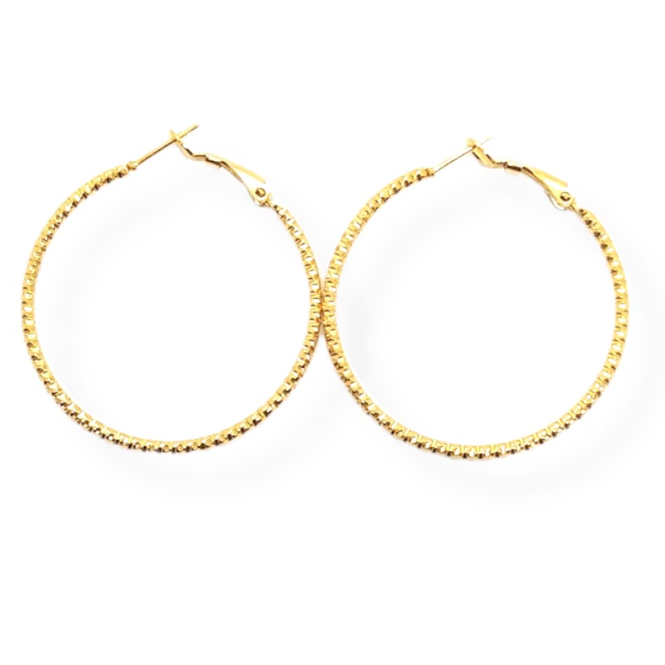 Orecchini da Donna a Cerchio in Acciaio Colore Oro Giallo Dorato modello Martellato Cerchietti Idea Regalo Compleanno Laurea Festa