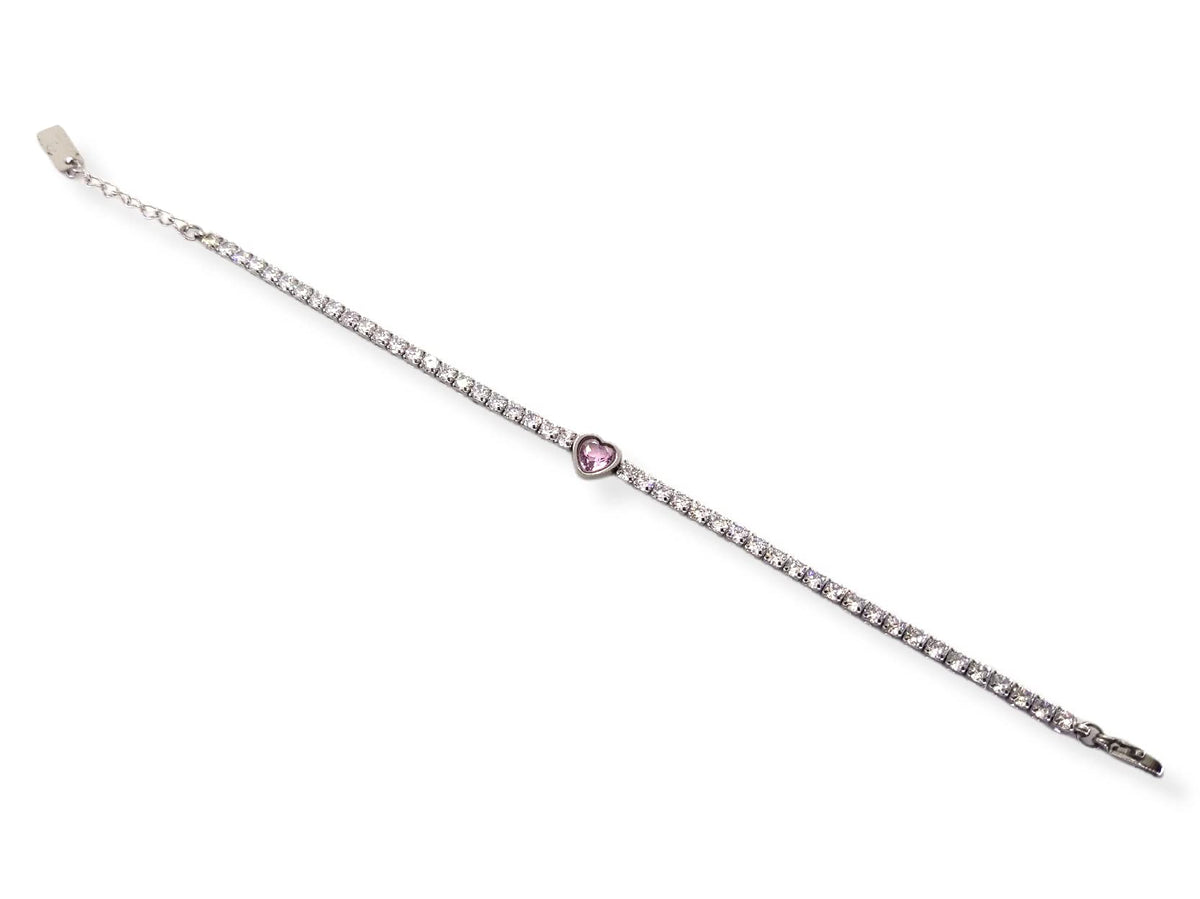 Habibi Jewels Bracciale Tennis Donna in Acciaio con Cuore Brillantino Rosa e Strass Brillantini Braccialetto Idea Regalo Festa della Mamma Compleanno Laurea