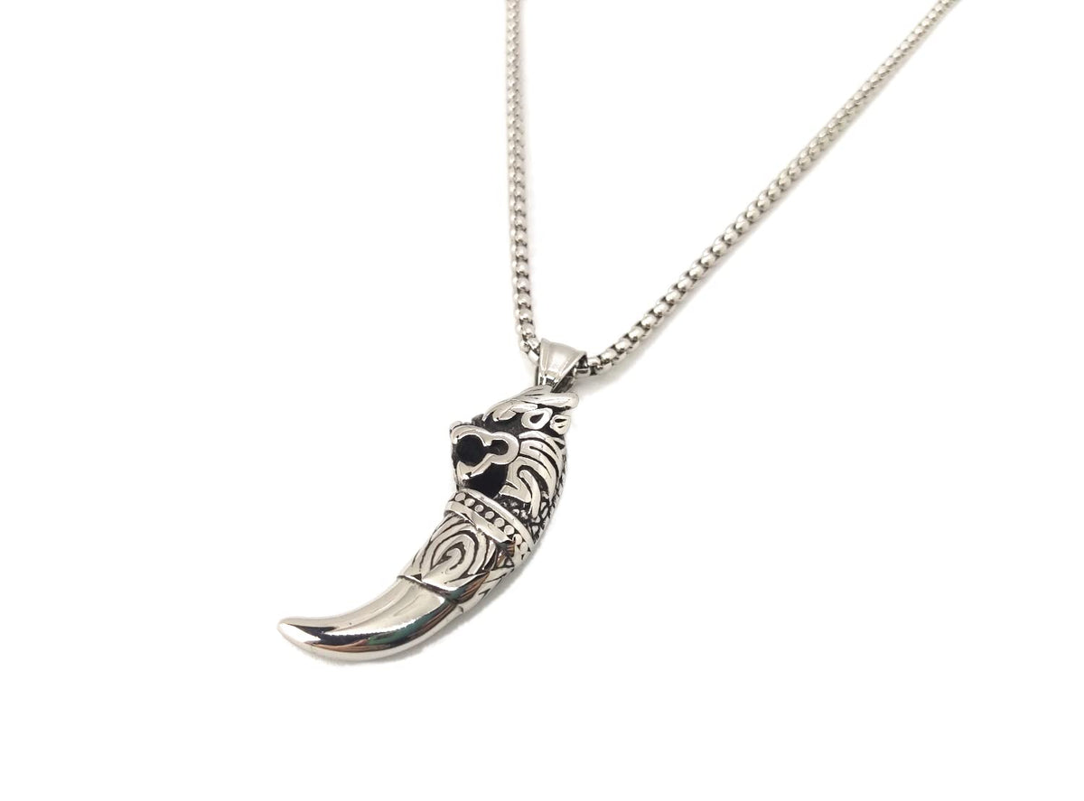 Habibi Jewels Collana in Acciaio con Ciondolo Dente di Lupo Celtico Vichingo Uomo Catena Maglia Veneziana Chiusura a Moschettone Idea Regalo Festa del Papà Compleanno Laurea