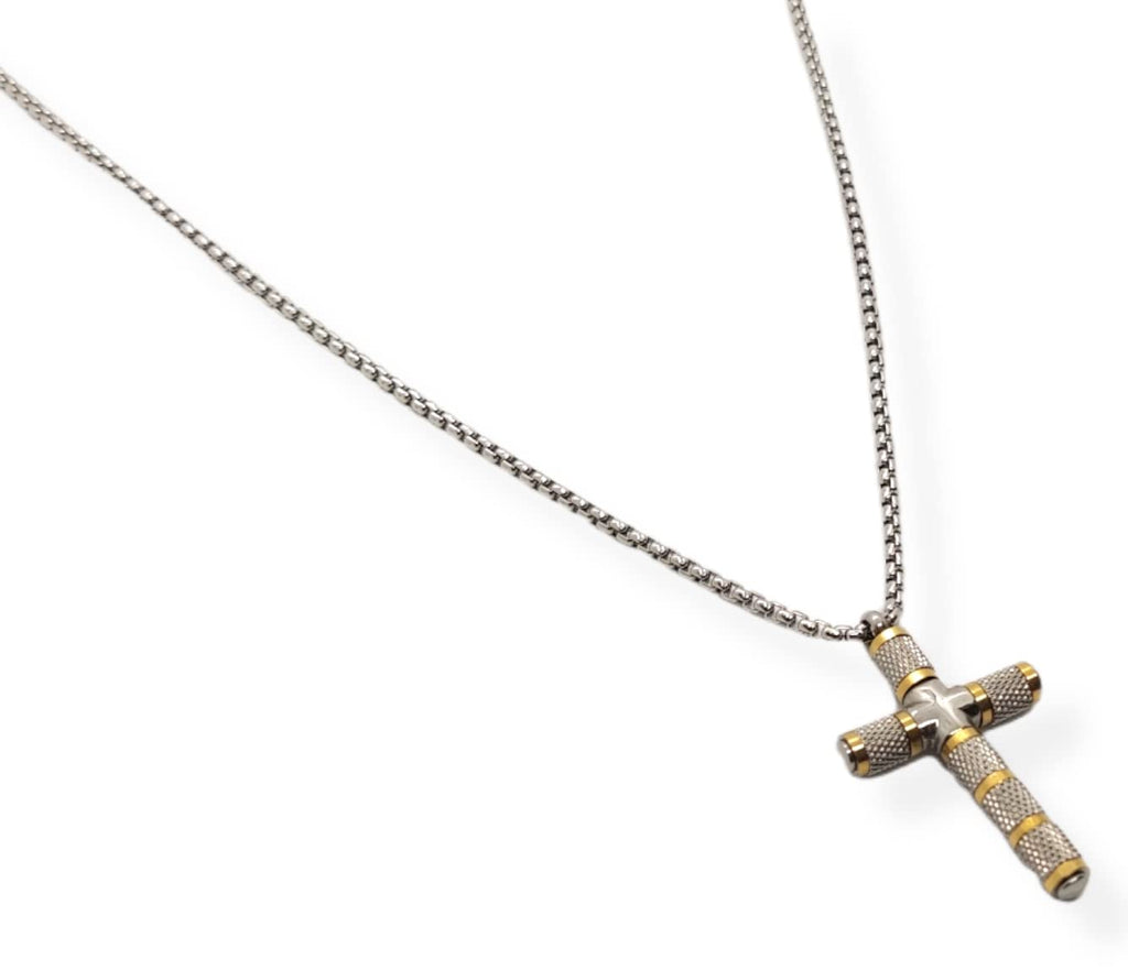 Habibi Jewels Collana Croce Acciaio Uomo Color Oro Giallo Dorata Catena a Maglia Chiusura a Moschettone Idea Regalo Festa del Papà Compleanno Laurea