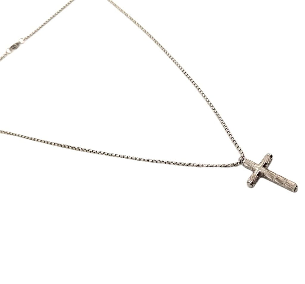 Habibi Jewels Collana Croce Acciaio Uomo Stilizzata Catena a Maglia Chiusura a Moschettone Festa del Papà Idea Regalo Compleanno Laurea