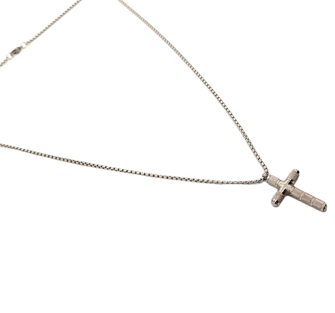 Habibi Jewels Collana Croce Acciaio Uomo Stilizzata Catena a Maglia Chiusura a Moschettone Festa del Papà Idea Regalo Compleanno Laurea