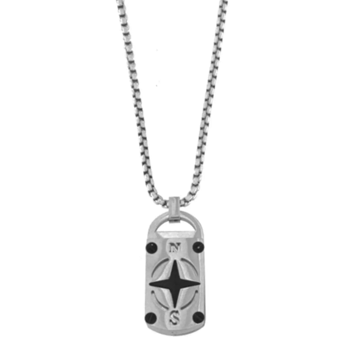 Habibi Jewels Collana in Acciaio con Ciondolo Rosa dei Venti Bussola da Uomo Piastrina Rettangolare Catena Maglia Veneziana Idea Regalo Festa del Papà Compleanno Laurea Viaggio Viaggiatore Marinaio