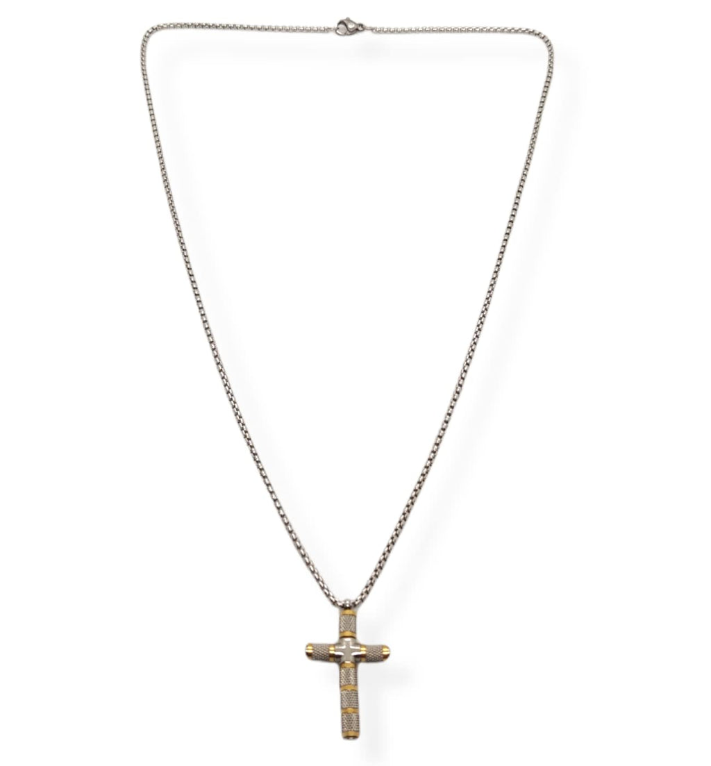 Habibi Jewels Collana Croce Acciaio Uomo Color Oro Giallo Dorata Catena a Maglia Chiusura a Moschettone Idea Regalo Festa del Papà Compleanno Laurea