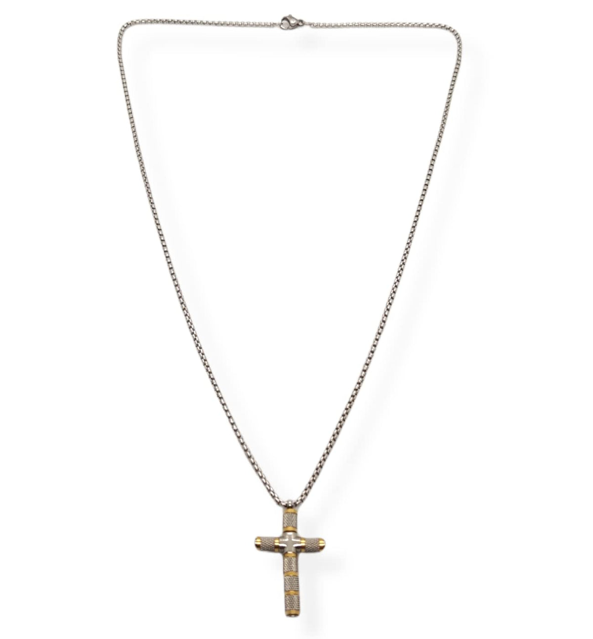 Habibi Jewels Collana Croce Acciaio Uomo Color Oro Giallo Dorata Catena a Maglia Chiusura a Moschettone Idea Regalo Festa del Papà Compleanno Laurea