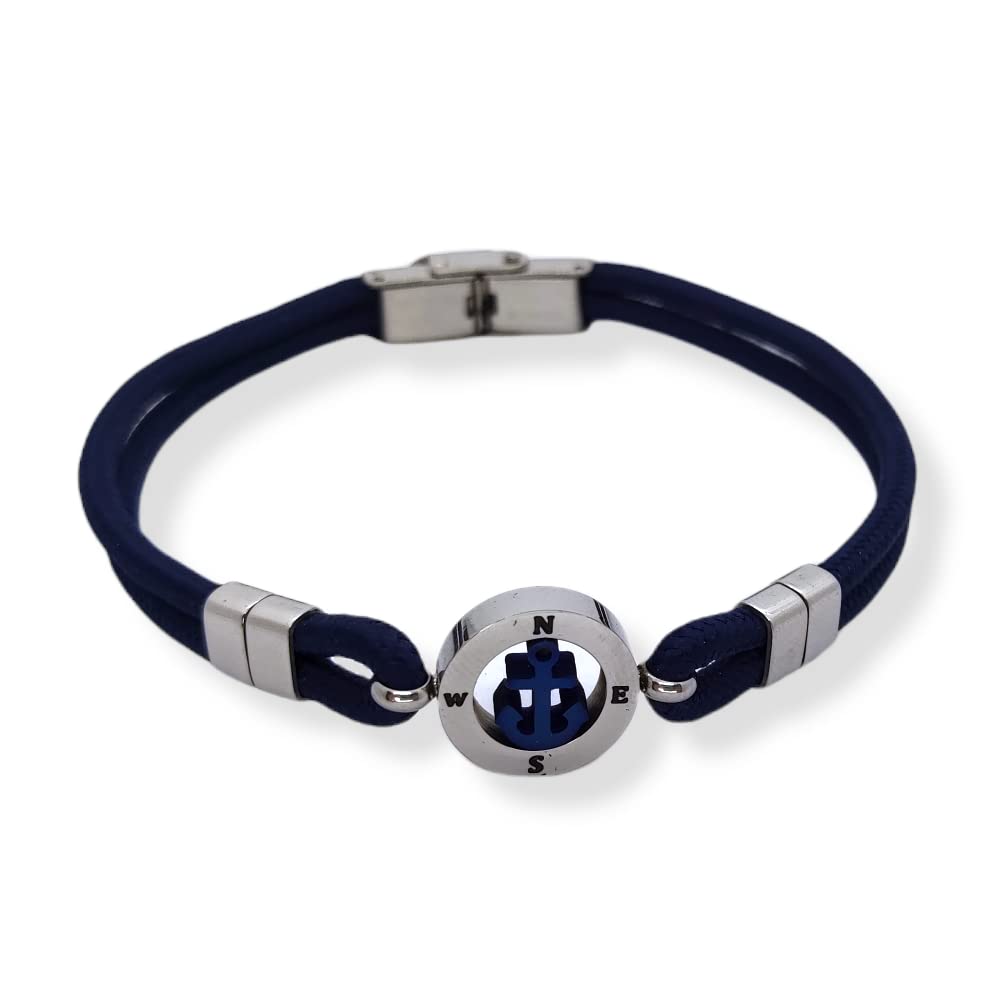 Habibi Jewels Bracciale Ancora Uomo in Acciaio e Cordino Blu con Chiusura ad Incastro Braccialetto Navy Idea Regalo Festa del Papà Compleanno Laurea