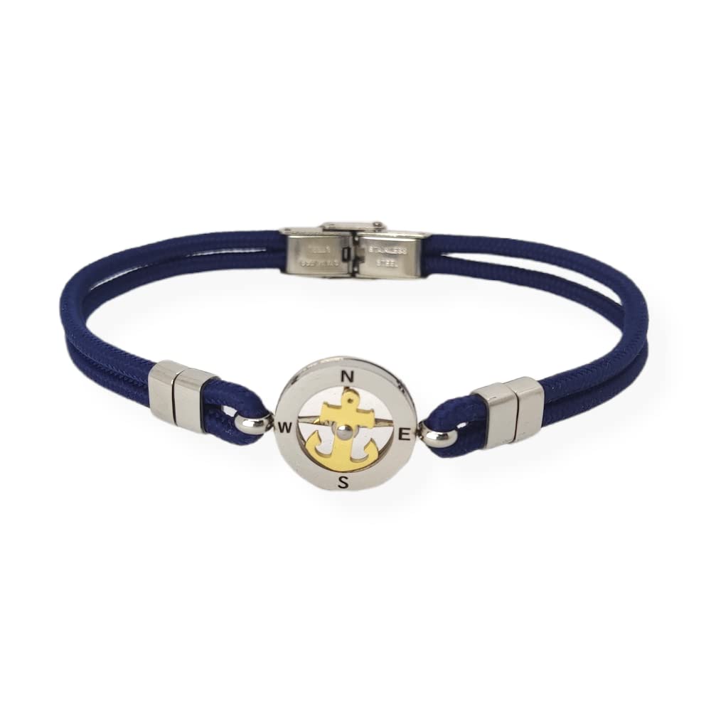 Habibi Jewels Bracciale Ancora Uomo in Acciaio e Cordino Blu con Centrale Dorata Chiusura ad Incastro Braccialetto Navy Idea Regalo Festa del Papà Compleanno Laurea