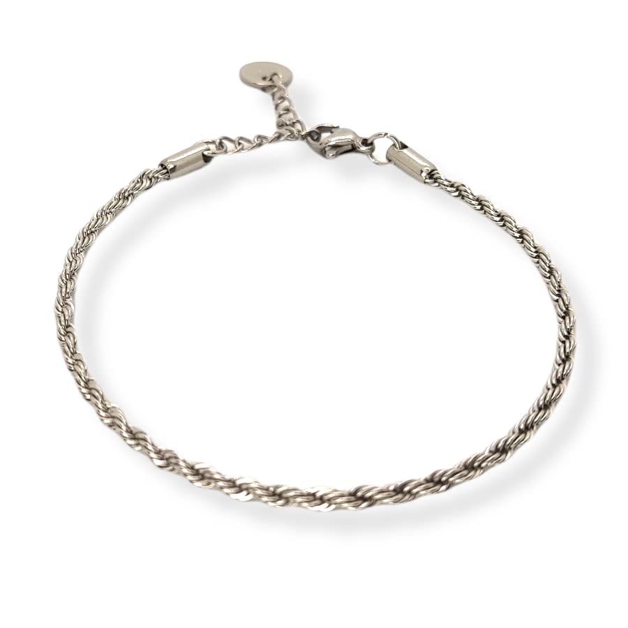Habibi Jewels Bracciale da Uomo Donna in Acciaio Modello Catena Corda Intrecciata Torcione Braccialetto Idea Regalo Festa del Papà Compleanno Laurea