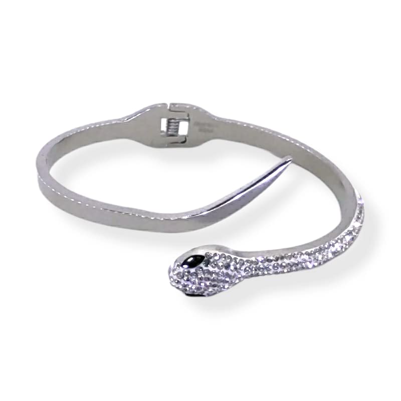 Habibi Jewels Bracciale brillantini Acciaio da donna con serpente zirconi modello rigido a manetta braccialetto ragazza Idea regalo Gioiello Bijoux