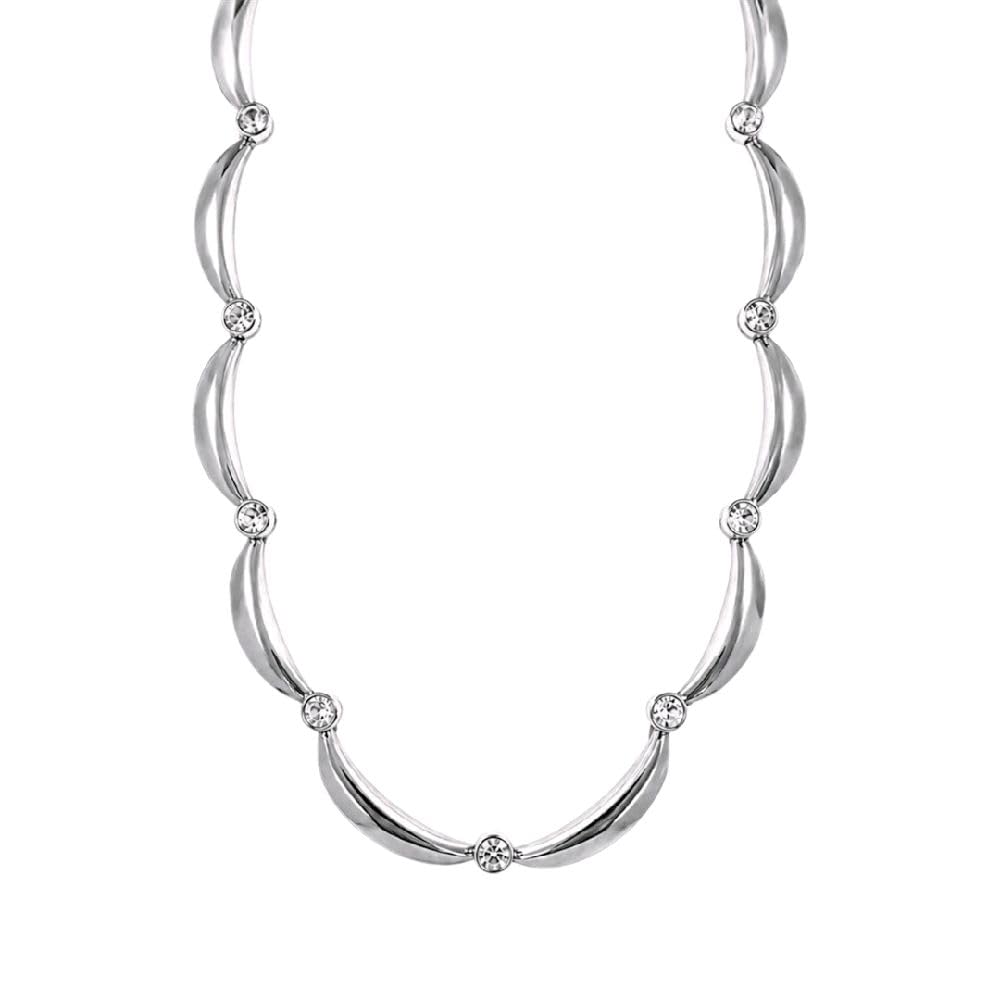 Habibi Jewels Collana Girocollo in Acciaio Silver da Donna Design Onde con Zirconi Bianchi Elegante e Versatile Regolabile Idea Regalo
