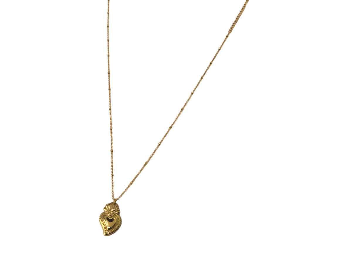 Habibi Jewels Collana Sacro Cuore da Donna in Acciaio Color Oro Giallo Gold Dorata con Ciondolo Ex Voto Catenina Pallinata Compleanno Festa della Mamma Natale