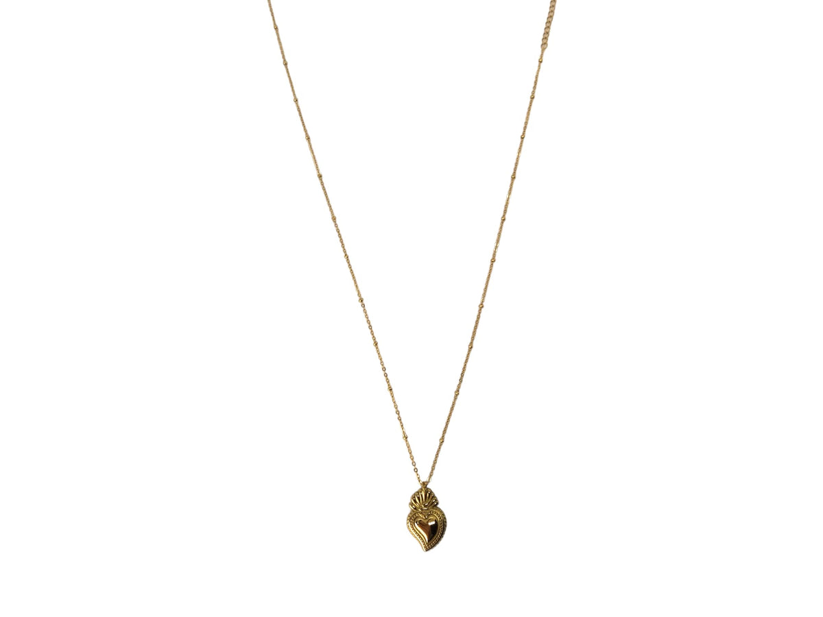 Habibi Jewels Collana Sacro Cuore da Donna in Acciaio Color Oro Giallo Gold Dorata con Ciondolo Ex Voto Catenina Pallinata Compleanno Festa della Mamma Natale