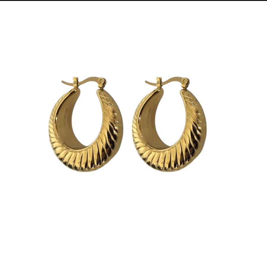 Habibi Jewels Orecchini da Donna Cerchi Cerchietti Rigati Gold in Acciaio Inossidabile modello Bombato Anallergico Idea Regalo Compleanno Laurea Festa