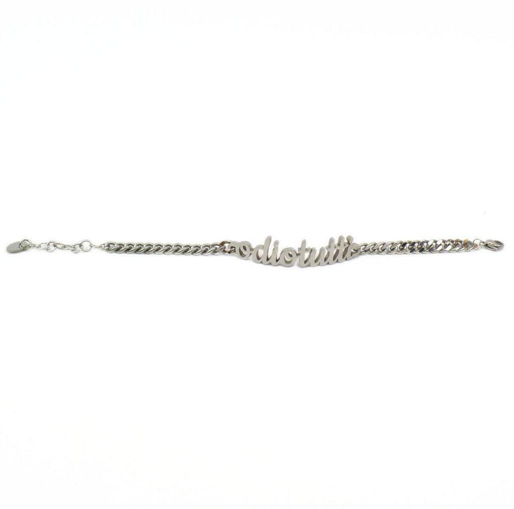 Habibi Jewels Bracciale in Acciaio da Donna con scritta ODIO TUTTI a Maglia Larga Braccialetto Chiusura Moschettone Compleanno Laurea Onomastico Festa della Mamma