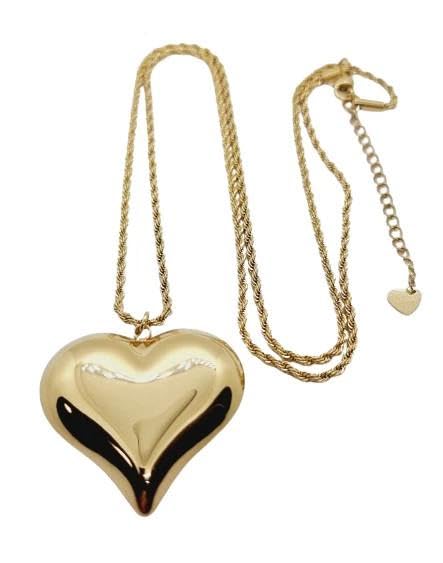 Habibi Jewels Collana Cuore Bombato in Acciaio Gold Dorato con Collana Torchon Intrecciata per Donna Elegante e Moderna Festa della Mamma Compleanno Idea Regalo