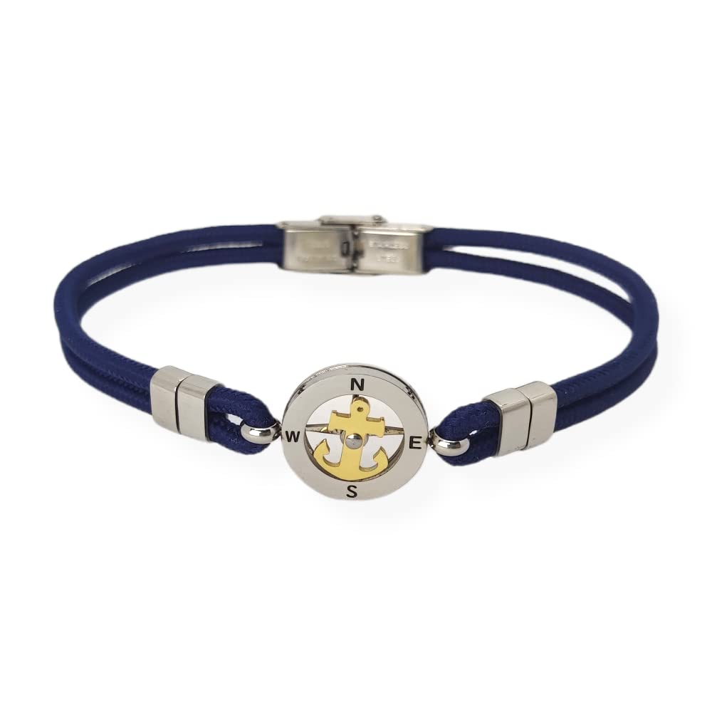 Habibi Jewels Bracciale Ancora Uomo in Acciaio e Cordino Blu con Centrale Dorata Chiusura ad Incastro Braccialetto Navy Idea Regalo Festa del Papà Compleanno Laurea