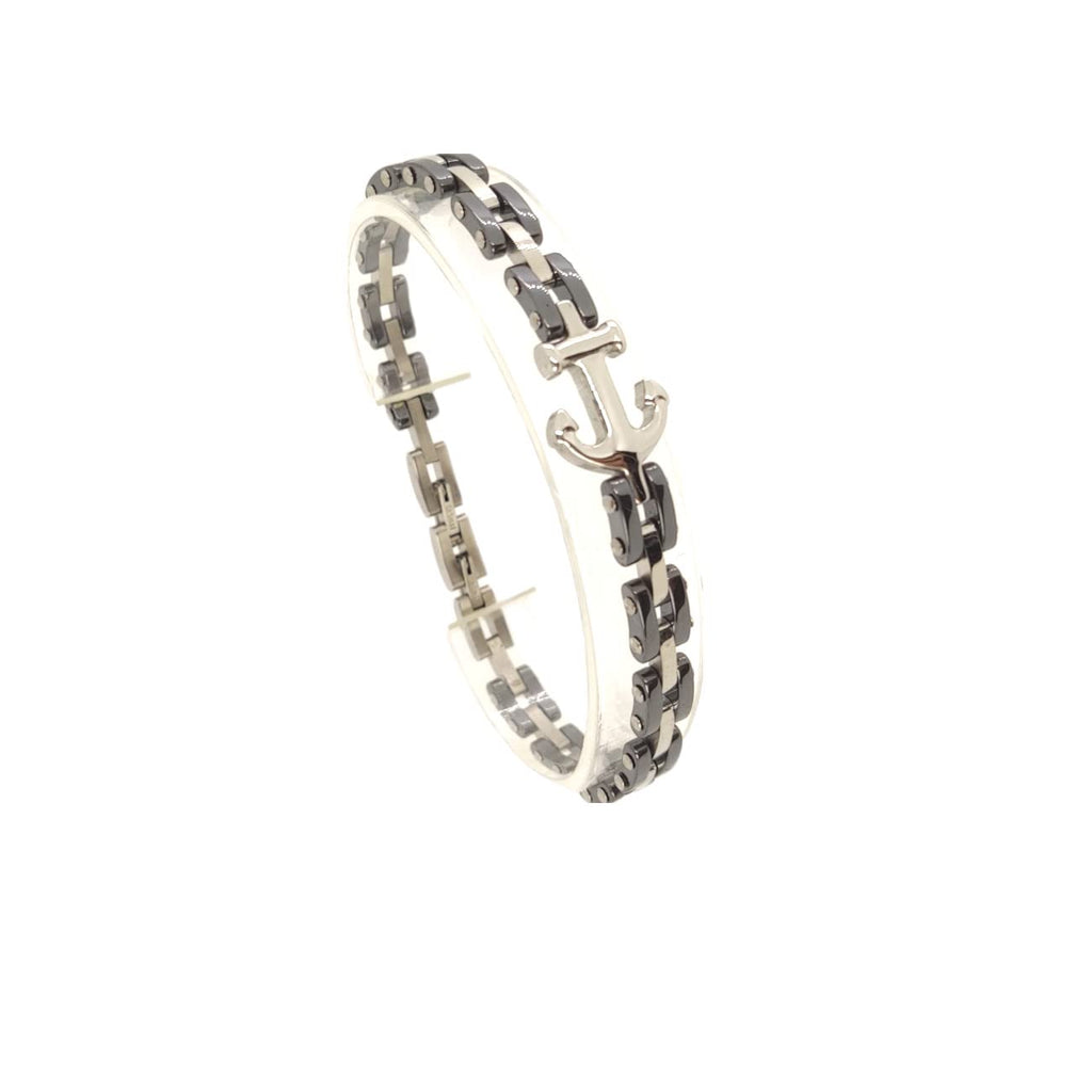 Habibi Jewels Bracciale Ancora Uomo Acciaio e ceramica grigia chiusura regolabile maglia in acciaio Idea Regalo Compleanno Natale Festa del Papà