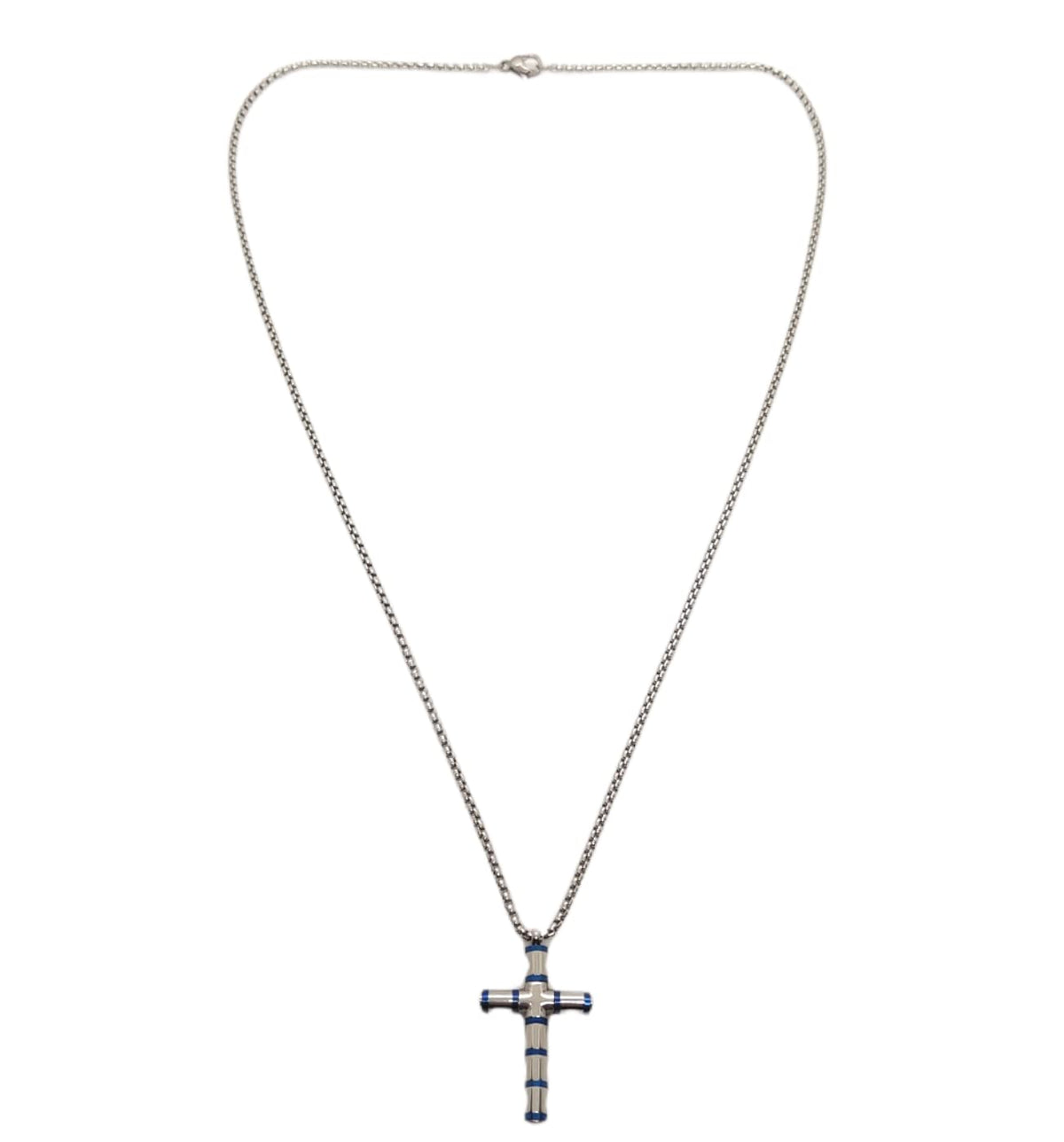 Habibi Jewels Collana Croce Acciaio Uomo Blu Lucida Catena a Maglia Festa del Papà Idea Regalo Compleanno Laurea