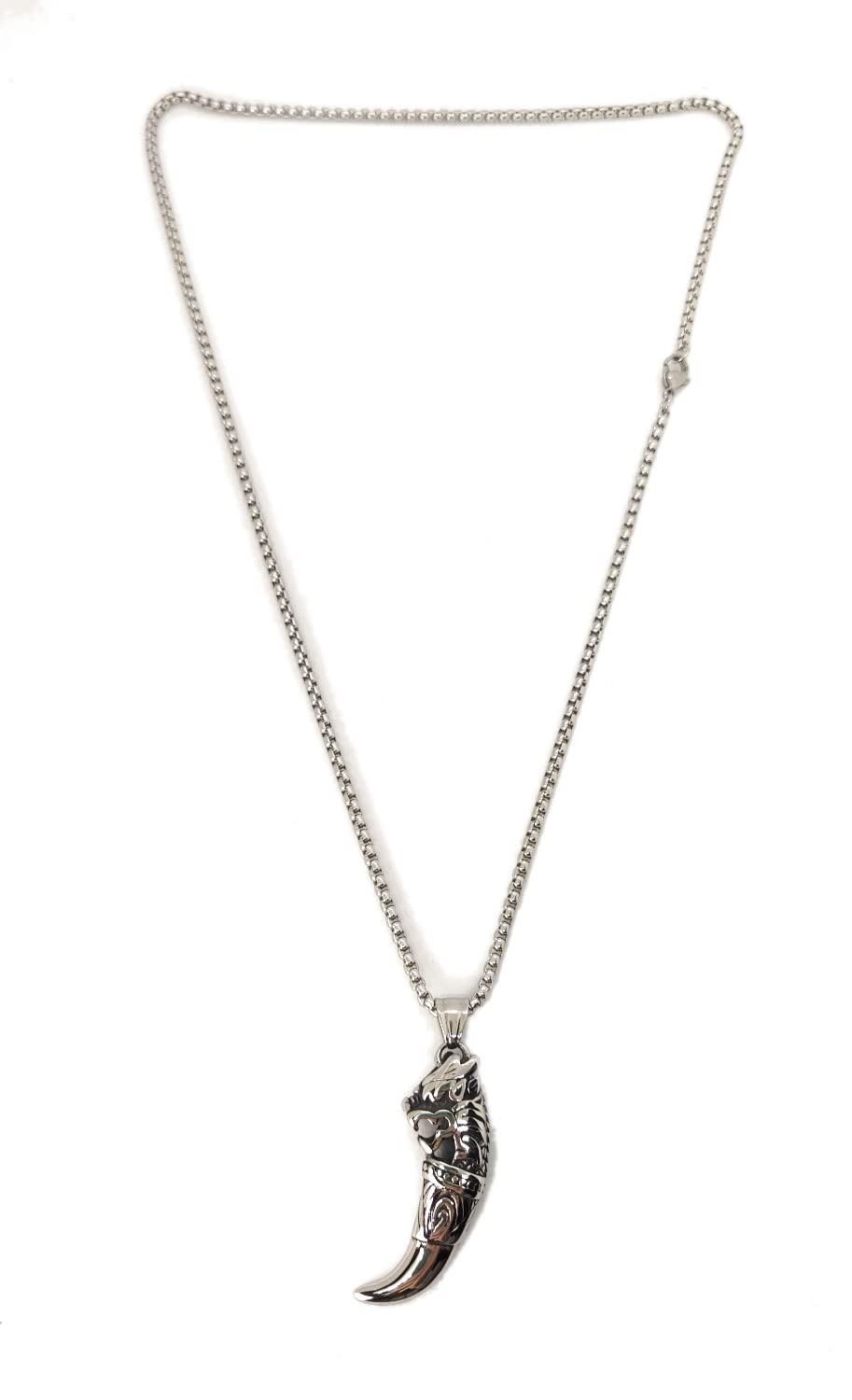 Habibi Jewels Collana in Acciaio con Ciondolo Dente di Lupo Celtico Vichingo Uomo Catena Maglia Veneziana Chiusura a Moschettone Idea Regalo Festa del Papà Compleanno Laurea