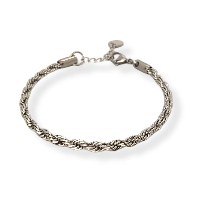 Habibi Jewels Bracciale Uomo Donna Acciaio Modello Catena Corda Intrecciata Torcion 6 mm Braccialetto Idea Regalo Festa del Papà Compleanno Laurea