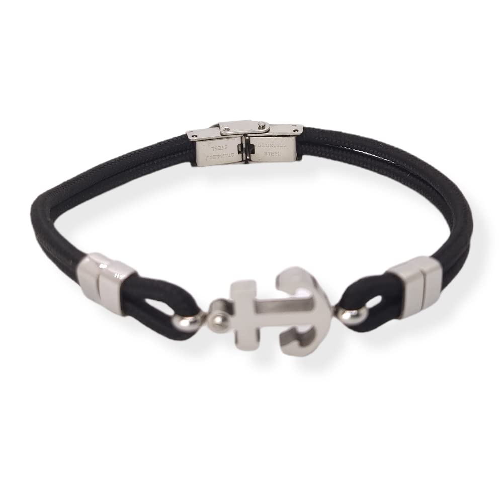 Habibi Jewels Bracciale Ancora Uomo in Acciaio e Nero con Chiusura ad Incastro Braccialetto Idea Regalo Festa del Papà Compleanno Laurea