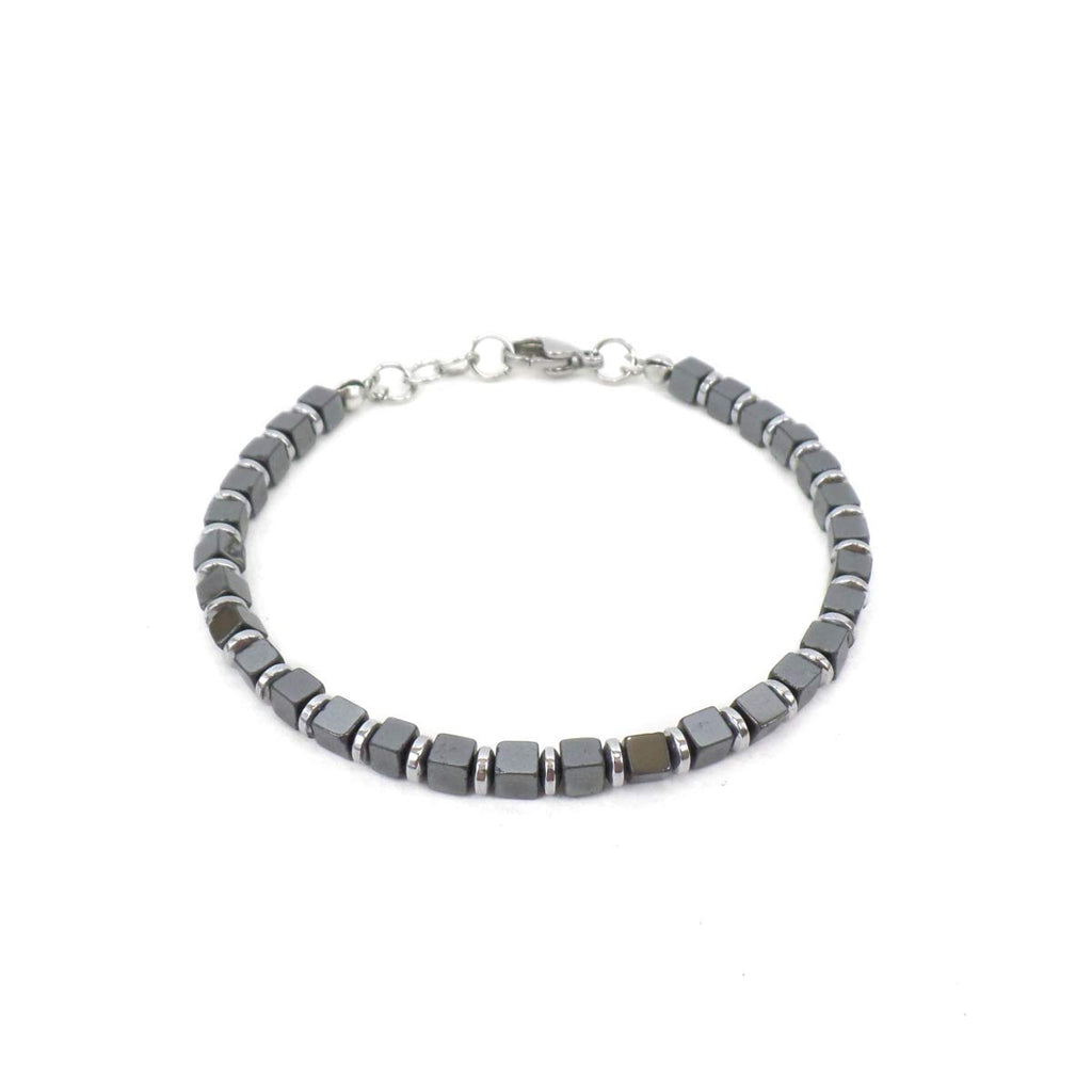 Bracciale Regolabile Uomo Donna Bracciale con Pietre Dure Naturali Ematite a cubetti e moschettone in Acciaio