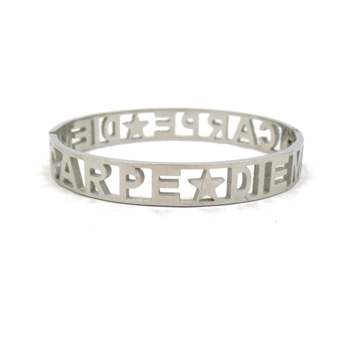Habibi Jewels Bracciale Carpe Diem Frase Donna Acciaio Modello Rigido con Scritta e Zirconi Bianchi Braccialetto Bracciale Cogli l'attimo Chiusura a Manetta Idea Regalo