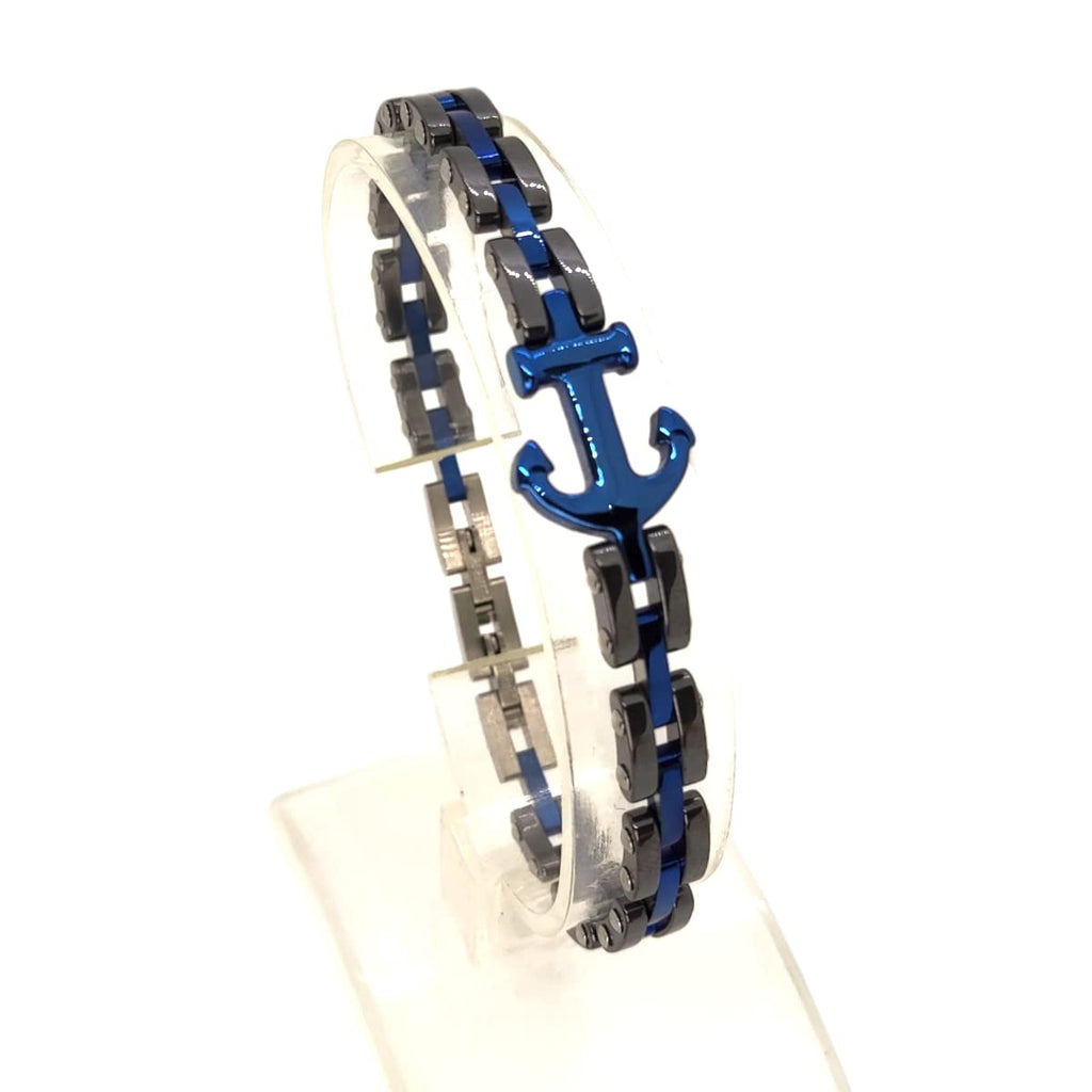 Habibi Jewels Bracciale Ancora Uomo Acciaio Grigio e Blu Chiusura Regolabile Bracelet man Braccialetto Festa del papà Regalo Compleanno Laurea Natale Onomastico