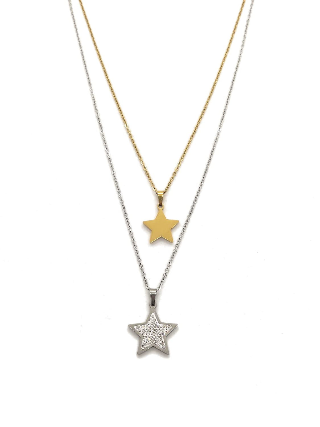 Habibi Jewels Collana da Donna in Acciaio Doppio Filo con Stelle e Strass Silver Color Oro Gold Stella Amore Amicizia Idea Regalo San Valentino Compleanno Laurea