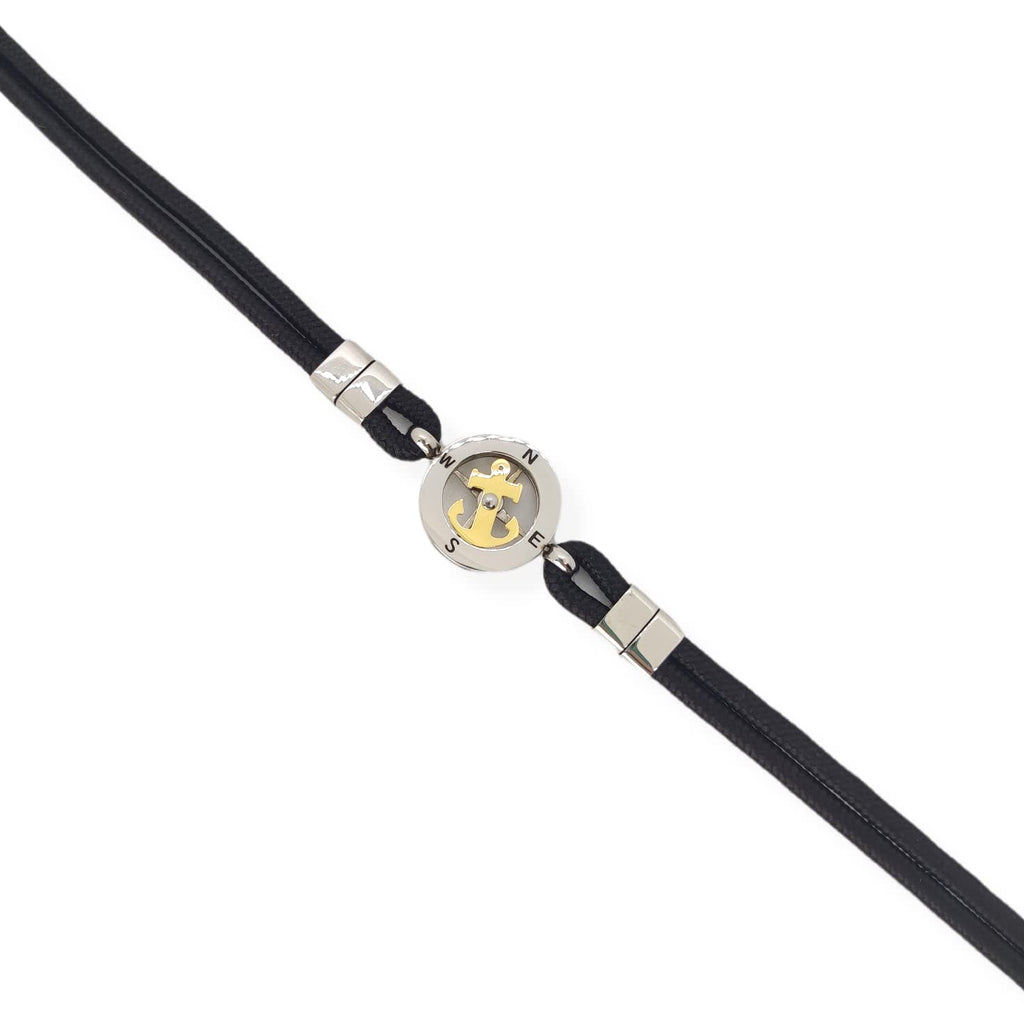 Habibi Jewels Bracciale Ancora Uomo in Acciaio e Cordino Nero con Centrale Dorata Chiusura ad Incastro Braccialetto Navy Idea Regalo Festa del Papà Compleanno Laurea