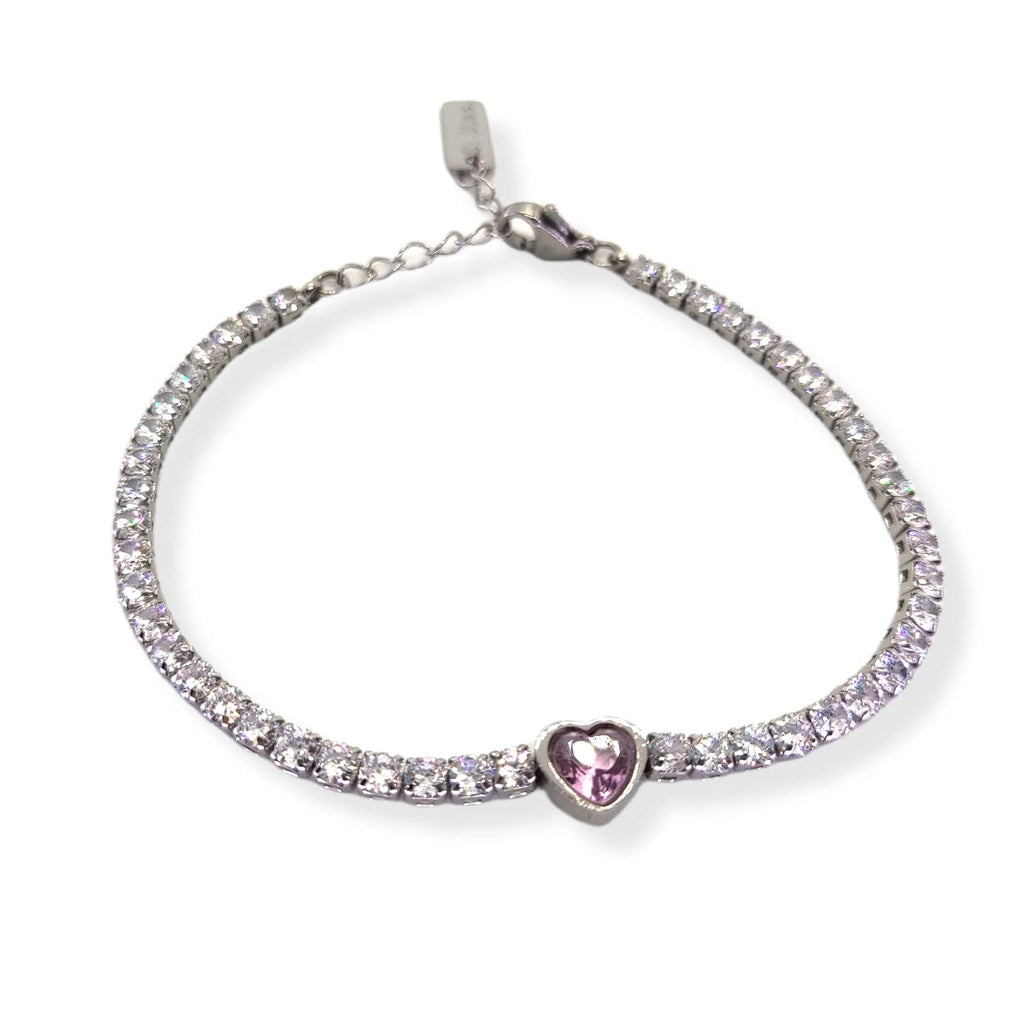 Habibi Jewels Bracciale Tennis Donna in Acciaio con Cuore Brillantino Rosa e Strass Brillantini Braccialetto Idea Regalo Festa della Mamma Compleanno Laurea