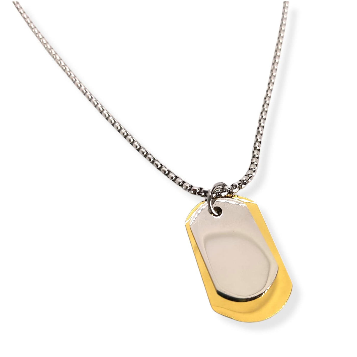 Habibi Jewels Collana in Acciaio da Uomo con Targhetta Militare Acciaio e Oro Giallo Dorata Necklace Man Targhette Piastrina Piastrine Festa del papà Regalo Compleanno Laurea Natale Onomastico