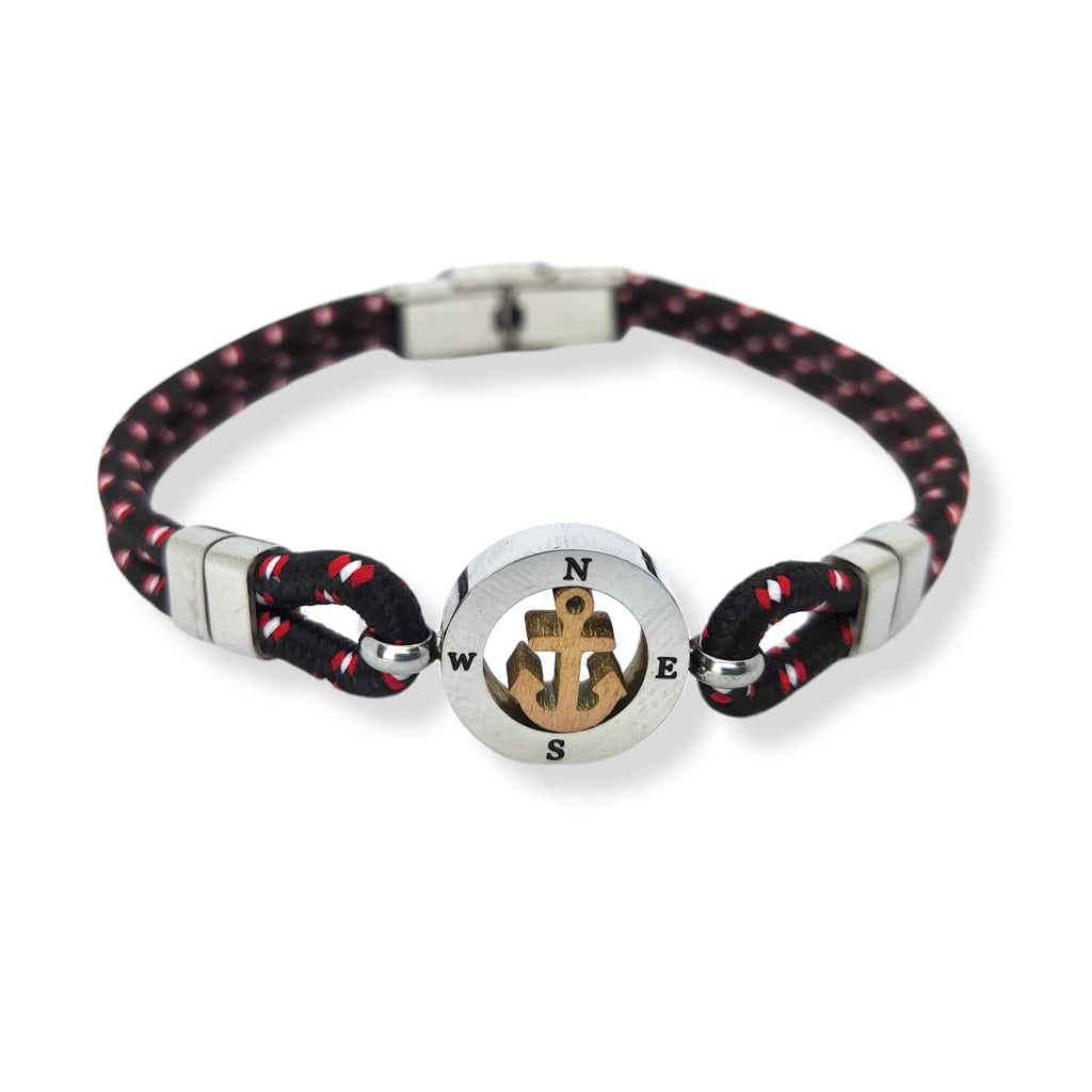 Habibi Jewels Bracciale Ancora Uomo in Acciaio e Cordino Nero e Rosso con Chiusura ad Incastro Braccialetto Navy Idea Regalo Festa del Papà Compleanno Laurea