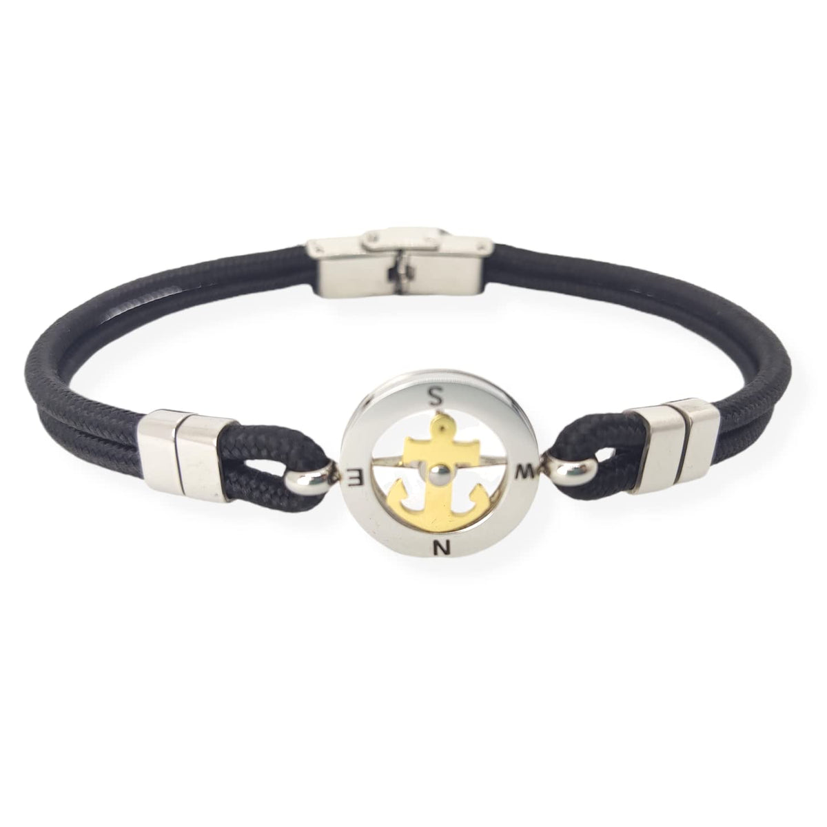 Habibi Jewels Bracciale Ancora Uomo in Acciaio e Cordino Nero con Centrale Dorata Chiusura ad Incastro Braccialetto Navy Idea Regalo Festa del Papà Compleanno Laurea