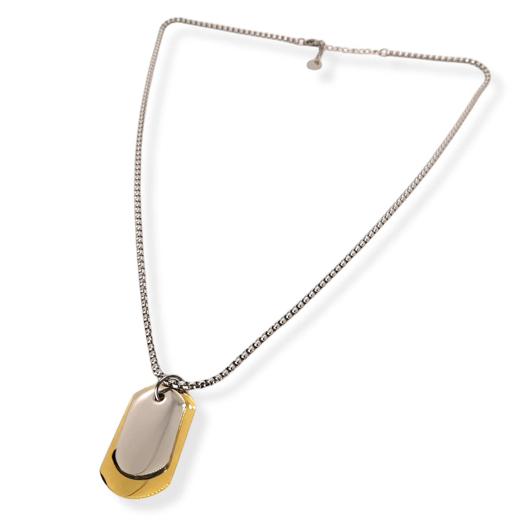 Habibi Jewels Collana in Acciaio da Uomo con Targhetta Militare Acciaio e Oro Giallo Dorata Necklace Man Targhette Piastrina Piastrine Festa del papà Regalo Compleanno Laurea Natale Onomastico