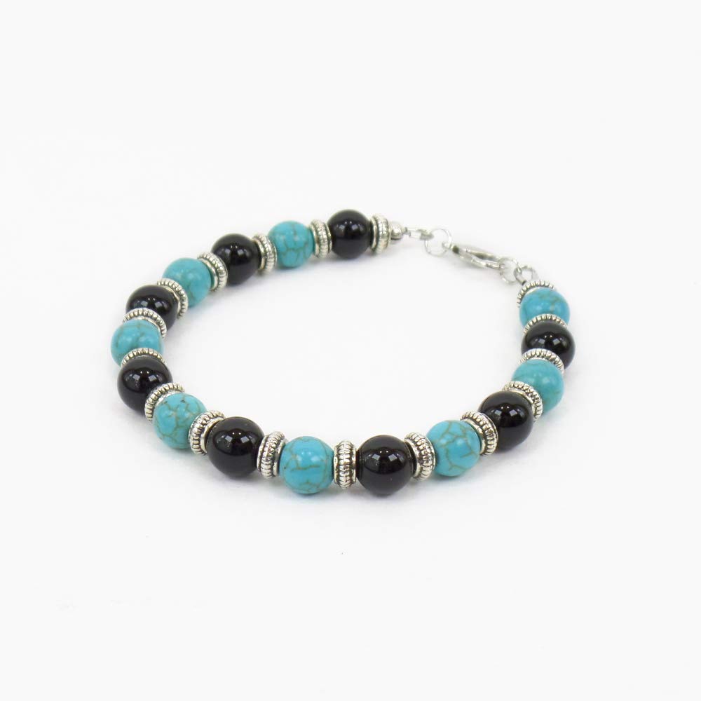 Bracciale Regolabile Uomo Donna Bracciale con Pietre Dure Naturali da 8 mm Onice e Pasta di turchese Braccialetto Idea Regalo Amore Amicizia Compleanno