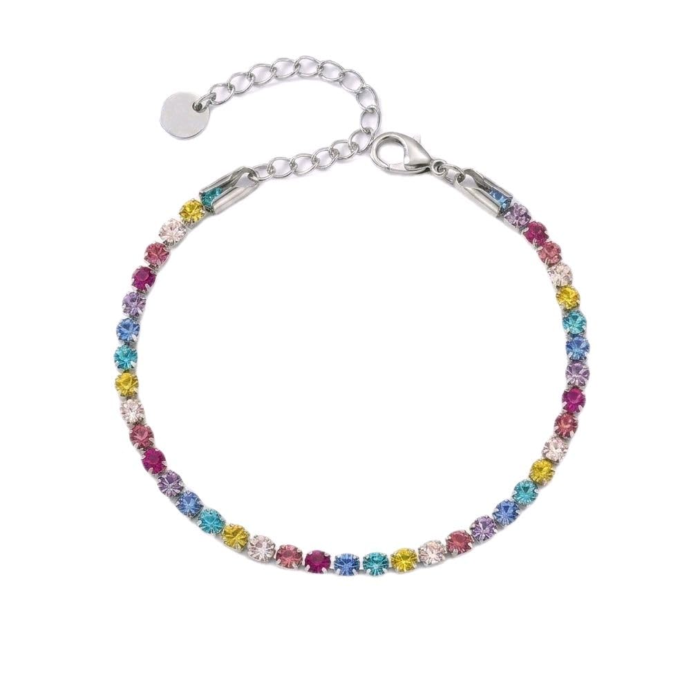 Habibi Jewels Bracciale Tennis in Acciaio Silver con Cristalli Brillantini Multicolor da Donna Elegante e Versatile Regolabile Idea Regalo