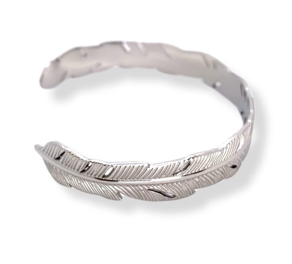 Habibi Jewels Bracciale Fascia Donna Uomo in Acciaio Modello Rigido con Piuma Regolabile Bracelet for Man Regalo Uomo Festa del Papà Compleanno Laurea Natale
