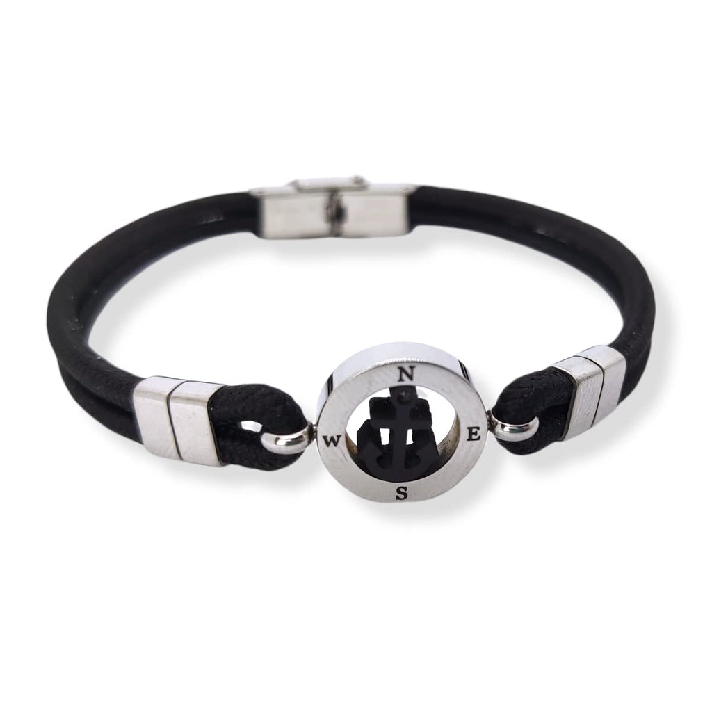 Habibi Jewels Bracciale Ancora da Uomo in Acciaio e Cordino Nero con Chiusura ad Incastro Braccialetto Navy Idea Regalo Festa del Papà Compleanno Laurea
