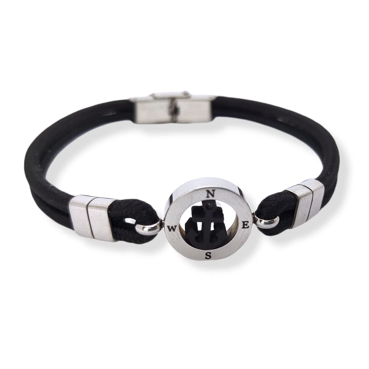 Habibi Jewels Bracciale Ancora da Uomo in Acciaio e Cordino Nero con Chiusura ad Incastro Braccialetto Navy Idea Regalo Festa del Papà Compleanno Laurea