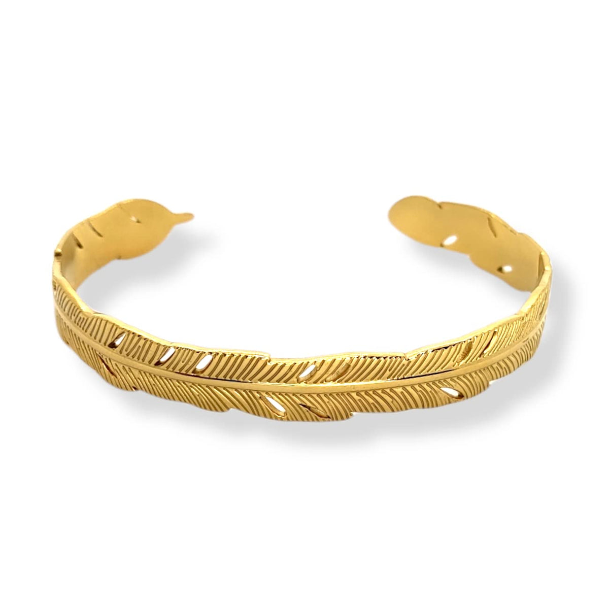 Habibi Jewels Bracciale Fascia Donna Uomo in Acciaio Modello Rigido Gold Color Oro Giallo Dorato con Piuma Regolabile Bracelet for Man Regalo Uomo Festa del Papà Compleanno Laurea Natale