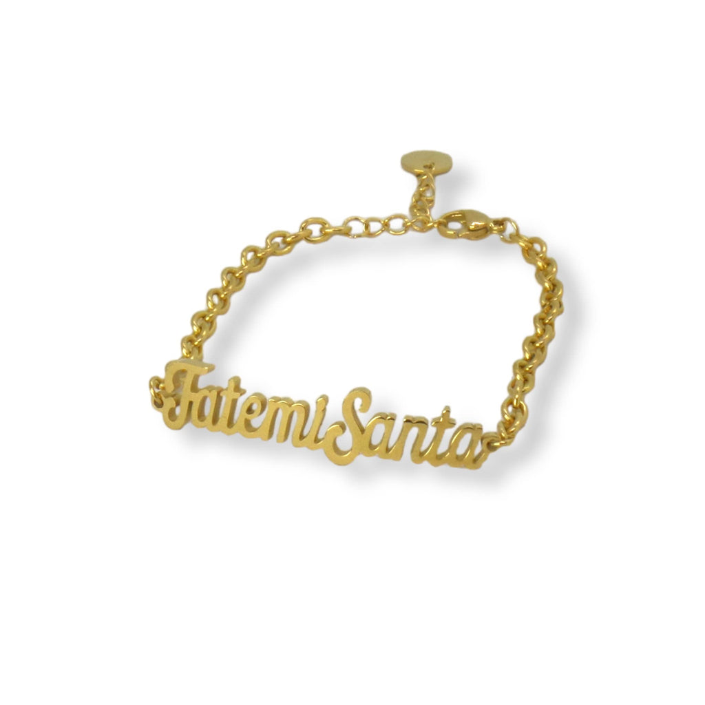 Habibi Jewels Bracciale in Acciaio da Donna con scritta FATEMI SANTA Color Oro Gold Catena a Maglie Braccialetto Chiusura Moschettone Compleanno Laurea Onomastico Festa della Mamma Festa della Donna