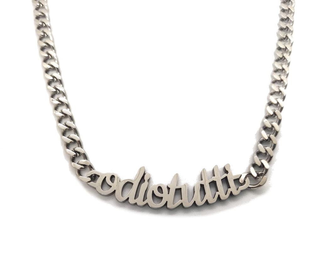 Habibi Jewels Collana in Acciaio da Donna con scritta ODIO TUTTI Silver a Maglia Larga Collanina Necklace for Woman Regalo Compleanno Laurea Onomastico Festa della Mamma